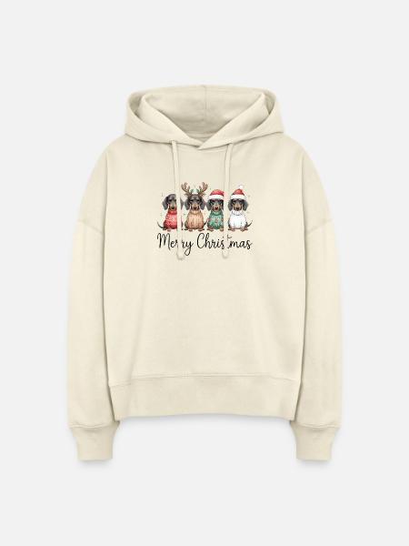 Vier Dackel, Dachshunde in Weihnachtspullover - Stanley/Stella Boxy Frauen Bio Hoodie Nora - Natur