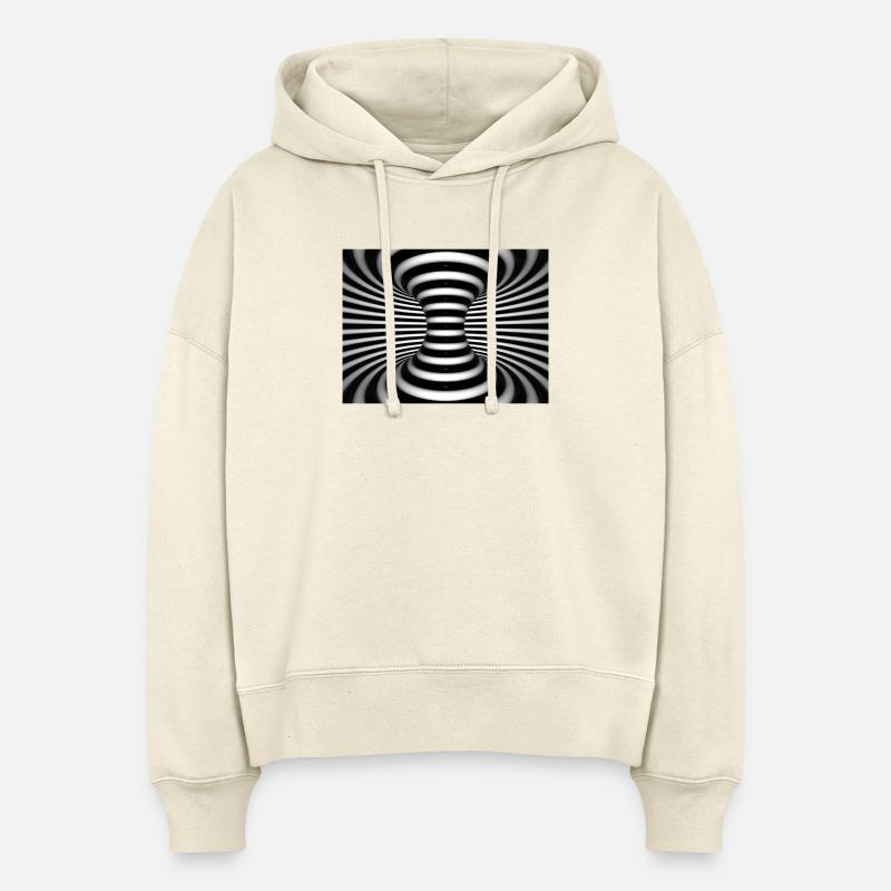 Vortex noir et blanc en spirale - Sweat à capuche bio Nora coupe boxy Stanley/Stella Femme - écru doux