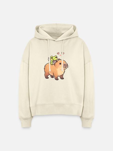 Capybara & Amor-Frosch – Süßes Valentinsmotiv - Stanley/Stella Boxy Frauen Bio Hoodie Nora - Natur