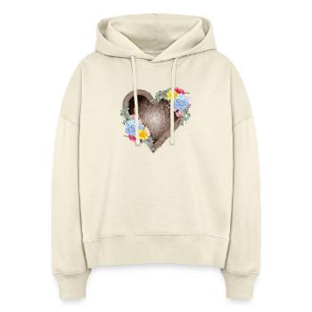 Herzförmiges Vogelnest mit Frühlingsblüten - Stanley/Stella Boxy Frauen Bio Hoodie Nora - Natur - Vorne