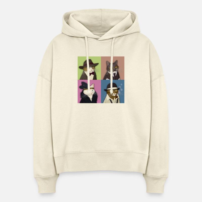 Dapper Cats Quartet - Sweat à capuche bio Nora coupe boxy Stanley/Stella Femme - écru doux