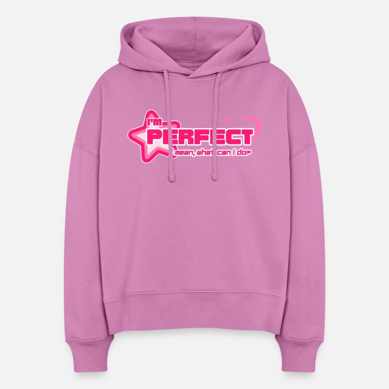 « Je suis parfaite » - Y2K Girly Pink Statement - Sweat à capuche bio Nora coupe boxy Stanley/Stella Femme - rose