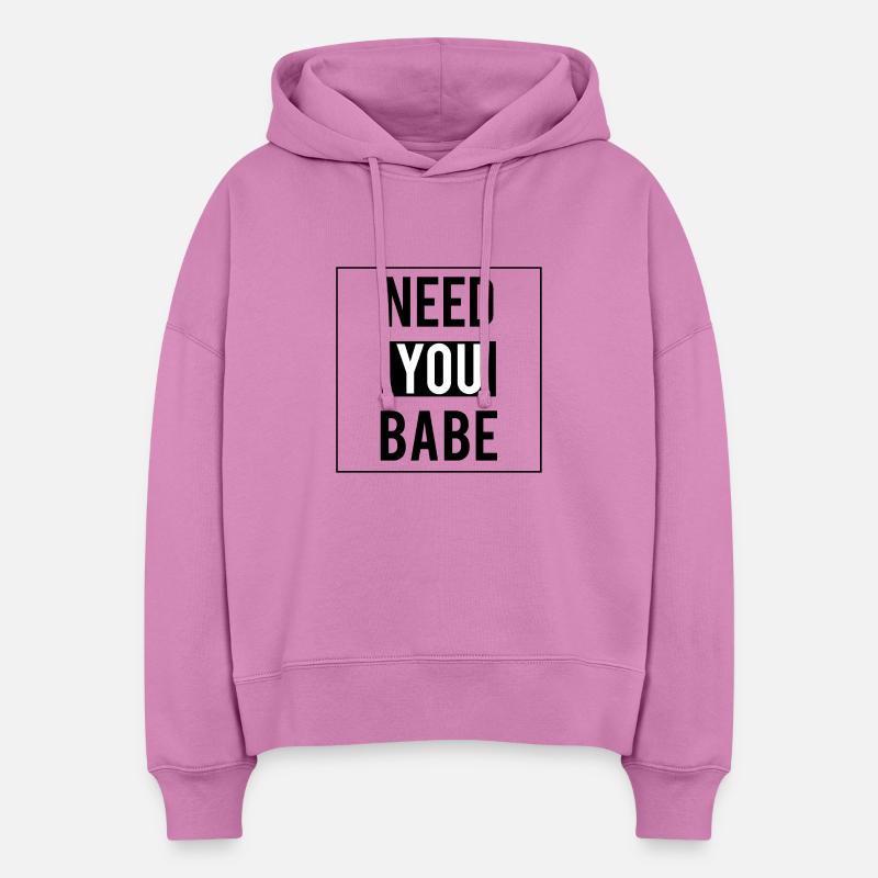 Besoin u babe | Saint Valentin | cadeau - Sweat à capuche bio Nora coupe boxy Stanley/Stella Femme - rose