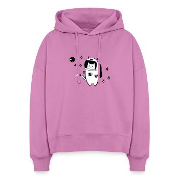 Chat cool dans l'espace - Sweat à capuche bio Nora coupe boxy Stanley/Stella Femme - rose - Devant