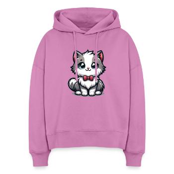 Cuddly kitten with red bow tie - Stanley/Stella Boxy Women Organic Hoodie Nora - pink - Front