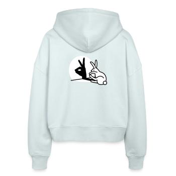 Funny Rabbit hand shadow puppets humor pop art - Stanley/Stella Boxy Women’s Organic Zip Hoodie Ida - blue ice - Back - AI Model Female 172 dark (172cm)