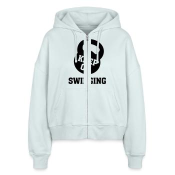 Keep On Swinging? - Stanley/Stella Boxy Frauen Bio Zip Hoodie Ida - Eisblau - Vorne - AI Model Female 172 dark (172cm)
