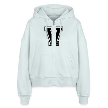 v - Stanley/Stella Boxy Frauen Bio Zip Hoodie Ida - Eisblau - Vorne - AI Model Female 172 dark (172cm)