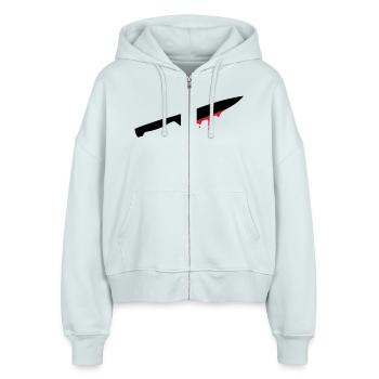 knives, swords, blood, injury, cut, splatter, cook - Stanley/Stella Boxy Women’s Organic Zip Hoodie Ida - blue ice - Front - AI Model Female 172 dark (172cm)