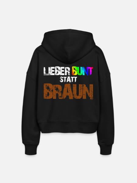 Lieber Bunt Statt Braun - Stanley/Stella Boxy Frauen Bio Zip Hoodie Ida - Schwarz
