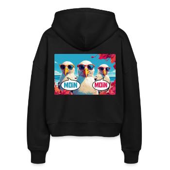 Moin Moin Möwen - Stanley/Stella Boxy Frauen Bio Zip Hoodie Ida - Schwarz - Hinten - AI Model Female 172 light (172cm)