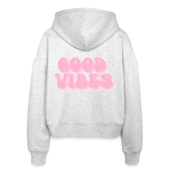 Positive Stimmung – Retro Bubble Schrift - Stanley/Stella Boxy Frauen Bio Zip Hoodie Ida - Weiß meliert - Hinten - AI Model Female 172 dark (172cm)