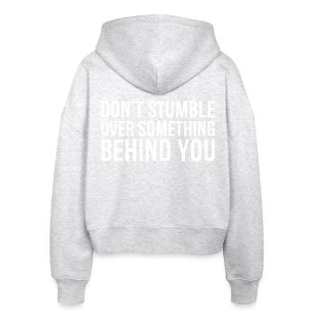 don't stumble over something behind you - Stanley/Stella Boxy Women’s Organic Zip Hoodie Ida - heather white - Back - AI Model Female 172 dark (172cm)