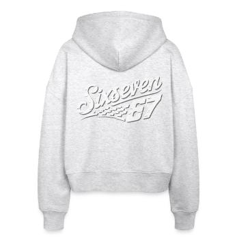 Six Seven Schachbrettflagge - Stanley/Stella Boxy Frauen Bio Zip Hoodie Ida - Weiß meliert - Hinten - AI Model Female 172 dark (172cm)