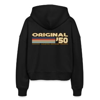 1950 - Stanley/Stella Boxy Frauen Bio Zip Hoodie Ida - Schwarz - Hinten - AI Model Female 172 light (172cm)
