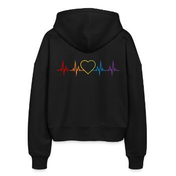 Herzschlag Herz Regenbogen LGBT CSD Liebe bunt - Stanley/Stella Boxy Frauen Bio Zip Hoodie Ida - Schwarz - Hinten - AI Model Female 172 light (172cm)