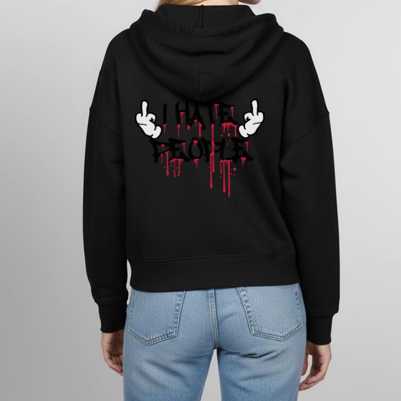 cool i hate people text graffiti spray drops blu Stanley/Stella Boxy Women’s Organic Zip Hoodie Ida