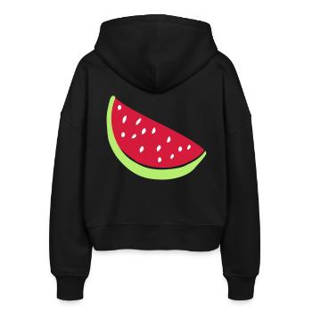 Melone - Stanley/Stella Boxy Frauen Bio Zip Hoodie Ida - Schwarz - Hinten - AI Model Female 172 light (172cm)