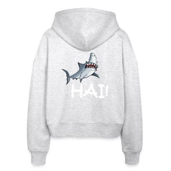 Hai mit Schriftzug - Stanley/Stella Boxy Frauen Bio Zip Hoodie Ida - Weiß meliert - Hinten - AI Model Female 172 dark (172cm)