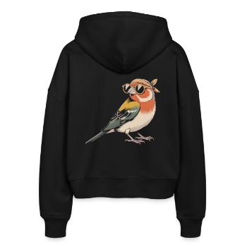 RetroVogel mit Bandana - Stanley/Stella Boxy Frauen Bio Zip Hoodie Ida - Schwarz - Hinten - AI Model Female 172 light (172cm)