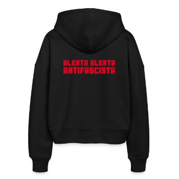 Alerta Antifascista III - Stanley/Stella Boxy Frauen Bio Zip Hoodie Ida - Schwarz - Hinten - AI Model Female 172 light (172cm)