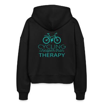 Fahrrad: Cycling - cheaper than Therapy - Stanley/Stella Boxy Frauen Bio Zip Hoodie Ida - Schwarz - Hinten - AI Model Female 172 light (172cm)