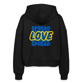 Spread Love Spruch in ukrainischen Landesfarben - Stanley/Stella Boxy Frauen Bio Zip Hoodie Ida - Schwarz - Hinten - AI Model Female 172 light (172cm)