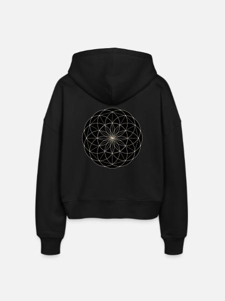 Heilige Geometrie Blume - Stanley/Stella Boxy Frauen Bio Zip Hoodie Ida - Schwarz