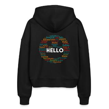Beginnen Sie mit Positiv Hallo Verschiedene Weltsprache - Stanley/Stella Boxy Frauen Bio Zip Hoodie Ida - Schwarz - Hinten - AI Model Female 172 light (172cm)