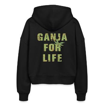 Ganja for Life - Stanley/Stella Boxy Frauen Bio Zip Hoodie Ida - Schwarz - Hinten - AI Model Female 172 light (172cm)