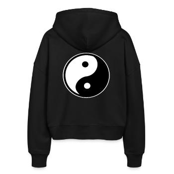 Ying Yang - Stanley/Stella Boxy Frauen Bio Zip Hoodie Ida - Schwarz - Hinten - AI Model Female 172 light (172cm)