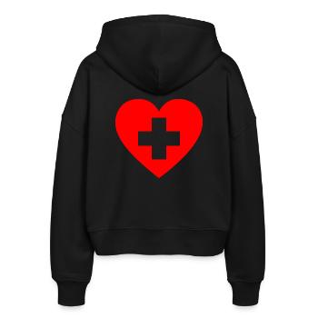 Erste-Hilfe-Herz - Stanley/Stella Boxy Frauen Bio Zip Hoodie Ida - Schwarz - Hinten - AI Model Female 172 light (172cm)