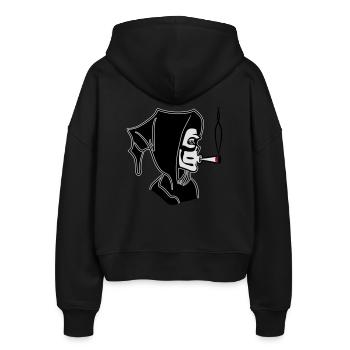 Der Tod kapuze kiffen joint - Stanley/Stella Boxy Frauen Bio Zip Hoodie Ida - Schwarz - Hinten - AI Model Female 172 light (172cm)