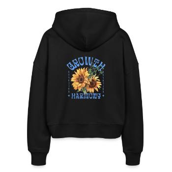 Growth Harmony Sunflower Art - Stanley/Stella Boxy Women’s Organic Zip Hoodie Ida - black - Back - AI Model Female 172 light (172cm)