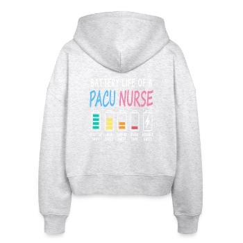 Battery level of a recovery room caregiver humor - Stanley/Stella Boxy Women’s Organic Zip Hoodie Ida - heather white - Back - AI Model Female 172 dark (172cm)