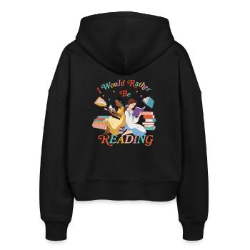 Prinzessin Tiana & Belle I Would Rather Be Reading - Stanley/Stella Boxy Frauen Bio Zip Hoodie Ida - Schwarz - Hinten - AI Model Female 172 light (172cm)