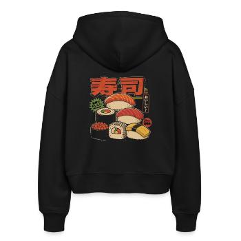 Sushi Retro Japan Style Illustration - Stanley/Stella Boxy Frauen Bio Zip Hoodie Ida - Schwarz - Hinten - AI Model Female 172 light (172cm)