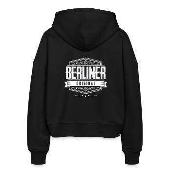 Berliner Original - Berlin - Stanley/Stella Boxy Frauen Bio Zip Hoodie Ida - Schwarz - Hinten - AI Model Female 172 light (172cm)