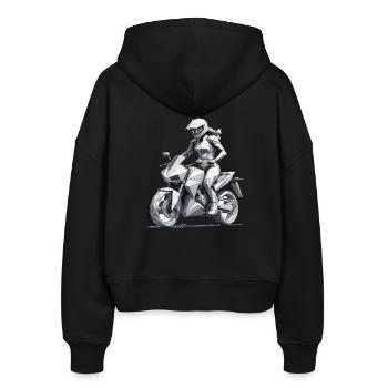 Biker Girl - Motorbike Design - Stanley/Stella Boxy Women’s Organic Zip Hoodie Ida - black - Back - AI Model Female 172 light (172cm)