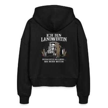 Landwirtin Shirt · Landwirtschaft · Unterschätze - Stanley/Stella Boxy Frauen Bio Zip Hoodie Ida - Schwarz - Hinten - AI Model Female 172 light (172cm)