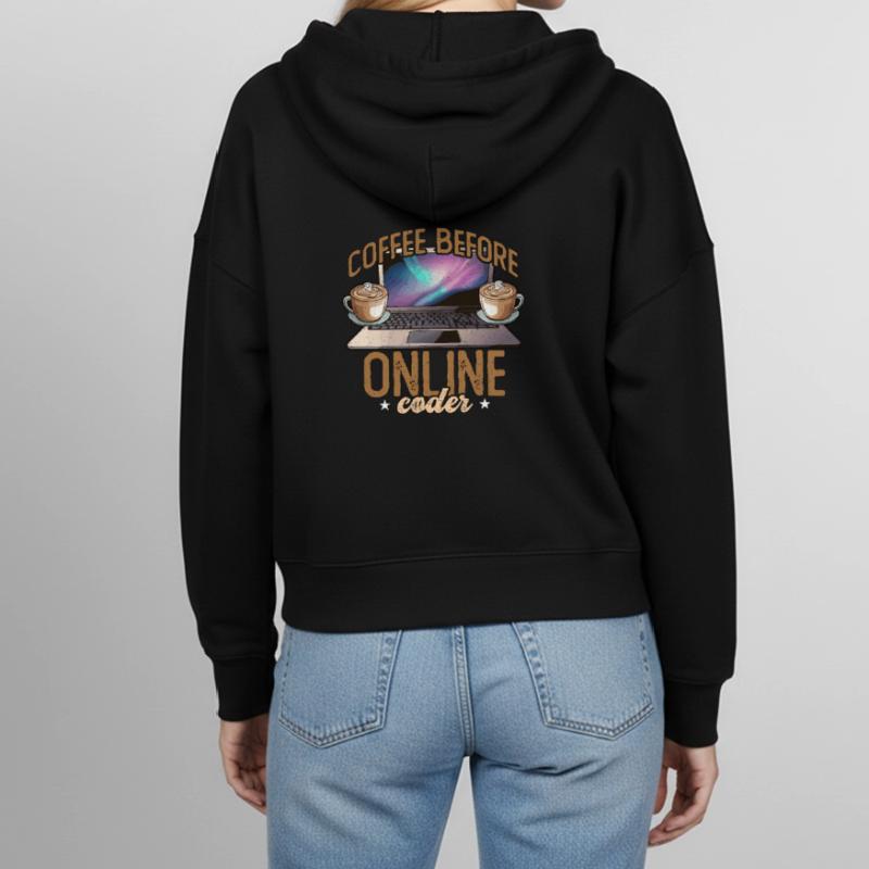 Online Coder Coffee Before Programmer Coffee Lover Stanley/Stella Boxy Frauen Bio Zip Hoodie Ida