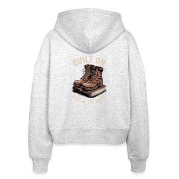 Christian Homesteader Faith Farming Lural Life - Stanley/Stella Boxy Women’s Organic Zip Hoodie Ida - heather white - Back - AI Model Female 172 dark (172cm)
