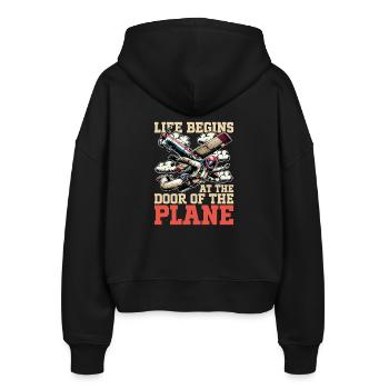 Skydiving Life Begins At The Door Paragliding - Stanley/Stella Boxy Frauen Bio Zip Hoodie Ida - Schwarz - Hinten - AI Model Female 172 light (172cm)