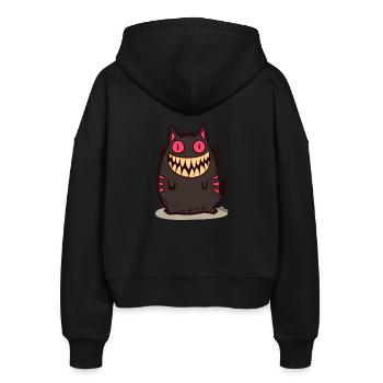 Grinsende schwarze Monster Katze - Stanley/Stella Boxy Frauen Bio Zip Hoodie Ida - Schwarz - Hinten - AI Model Female 172 light (172cm)