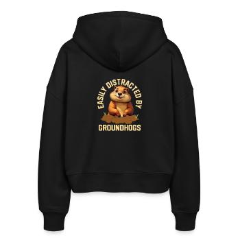 Easily Distracted By Groundhogs Animal Rodent - Stanley/Stella Boxy Frauen Bio Zip Hoodie Ida - Schwarz - Hinten - AI Model Female 172 light (172cm)