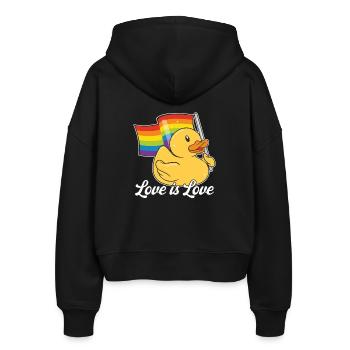LGBTQ+ Love Is Love Pride Fahne Gummiente - Stanley/Stella Boxy Frauen Bio Zip Hoodie Ida - Schwarz - Hinten - AI Model Female 172 light (172cm)