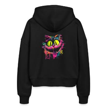 Bunte Psychedelische Grinsekatze Street Art Style - Stanley/Stella Boxy Frauen Bio Zip Hoodie Ida - Schwarz - Hinten - AI Model Female 172 light (172cm)