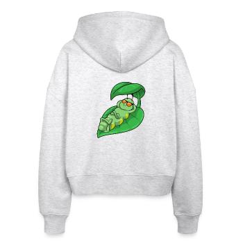 Raupe mit Blatt als Sonnenschirm - Stanley/Stella Boxy Frauen Bio Zip Hoodie Ida - Weiß meliert - Hinten - AI Model Female 172 dark (172cm)