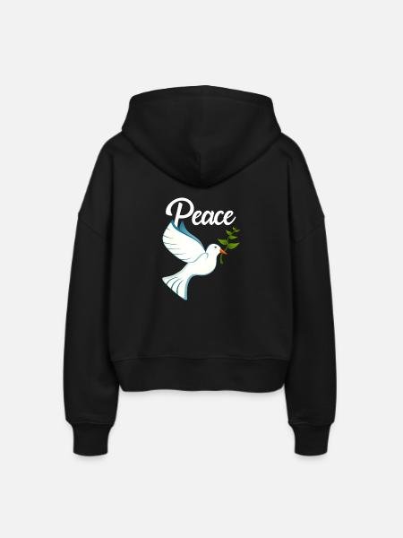 PEACE Friedenstaube - Stanley/Stella Boxy Frauen Bio Zip Hoodie Ida - Schwarz