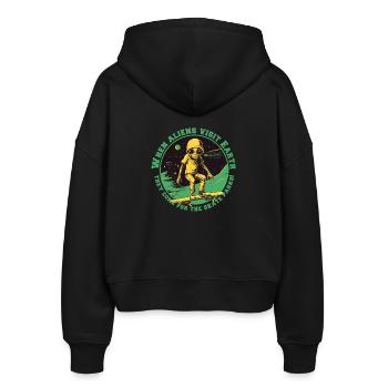 Skateralien im All mit Schriftzug - Stanley/Stella Boxy Frauen Bio Zip Hoodie Ida - Schwarz - Hinten - AI Model Female 172 light (172cm)